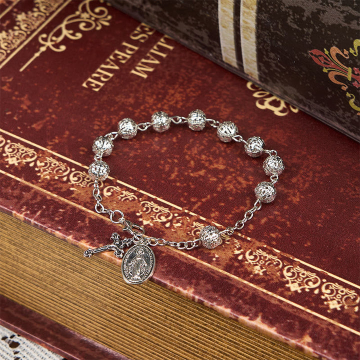 Miraculous Medal & Crucifix Adjustable Simple Casual Bracelet