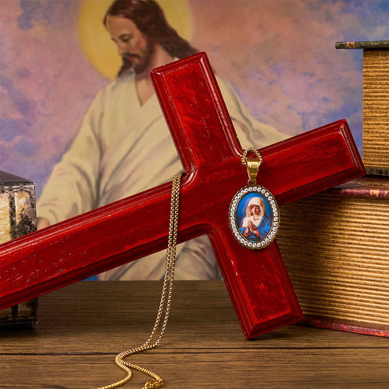 Our Lady Pray For Us - Holy Mary in Prayer Necklace A Profound Symbol of Devotion