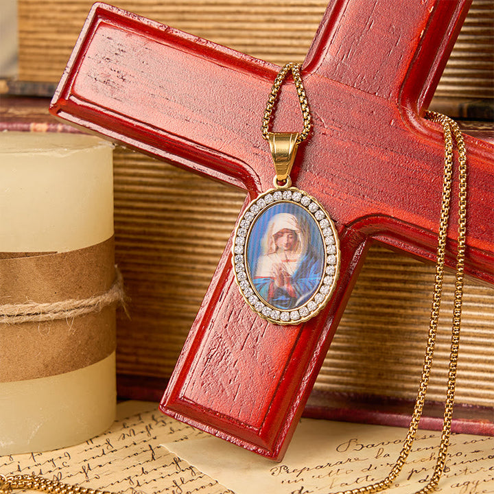Our Lady Pray For Us - Holy Mary in Prayer Necklace A Profound Symbol of Devotion