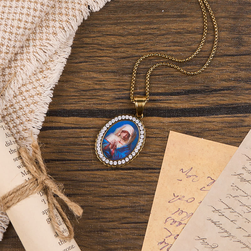 Our Lady Pray For Us - Holy Mary in Prayer Necklace A Profound Symbol of Devotion