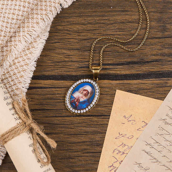 Our Lady Pray For Us - Holy Mary in Prayer Necklace A Profound Symbol of Devotion