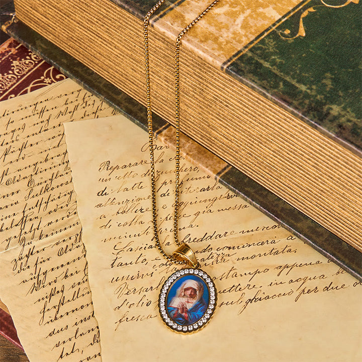 Our Lady Pray For Us - Holy Mary in Prayer Necklace A Profound Symbol of Devotion