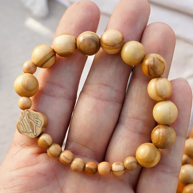 Olive Wood Bracelet Rose Rosary Portable Elastic Bracelet