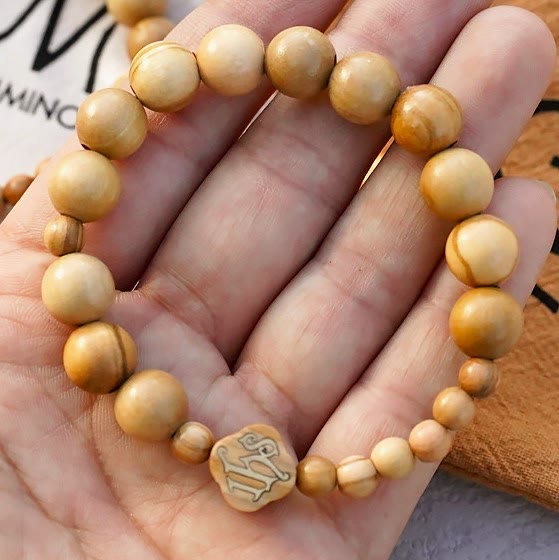 Olive Wood Bracelet Rose Rosary Portable Elastic Bracelet