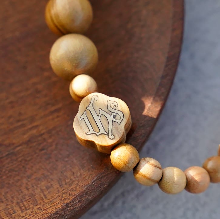 Olive Wood Bracelet Rose Rosary Portable Elastic Bracelet