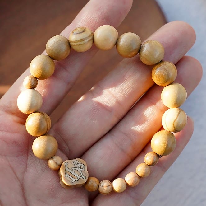 Olive Wood Bracelet Rose Rosary Portable Elastic Bracelet