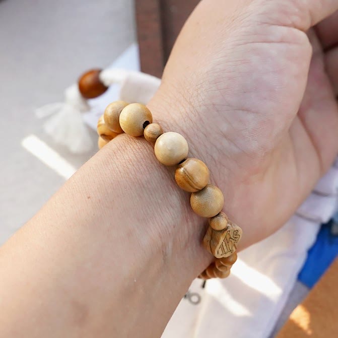 Olive Wood Bracelet Rose Rosary Portable Elastic Bracelet