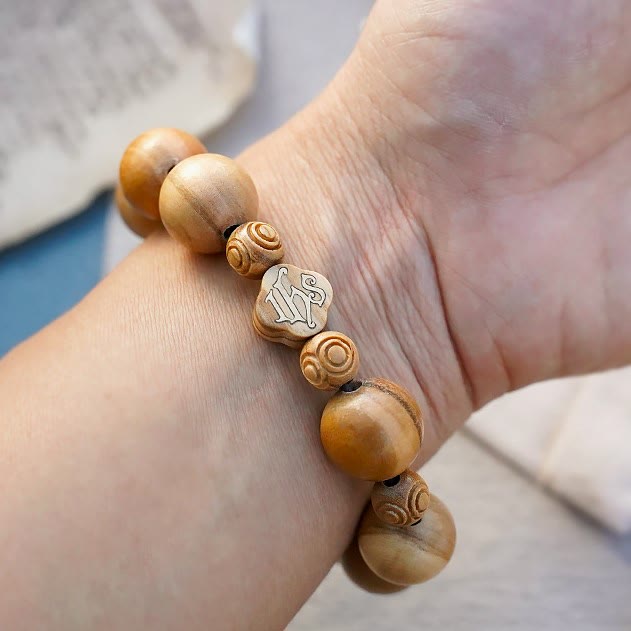 Olive Wood Bracelet Rose Rosary Portable Elastic Bracelet