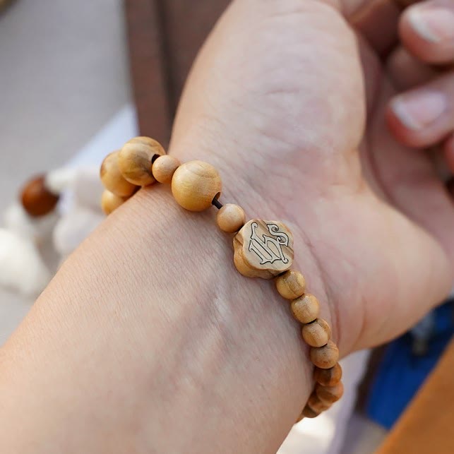 Olive Wood Bracelet Rose Rosary Portable Elastic Bracelet