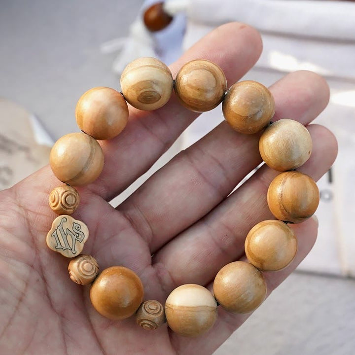 Olive Wood Bracelet Rose Rosary Portable Elastic Bracelet