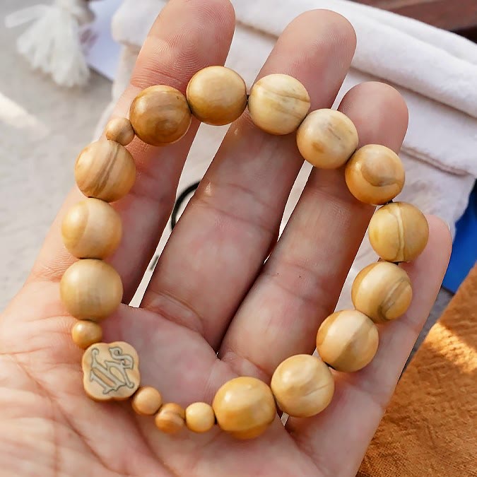 Olive Wood Bracelet Rose Rosary Portable Elastic Bracelet