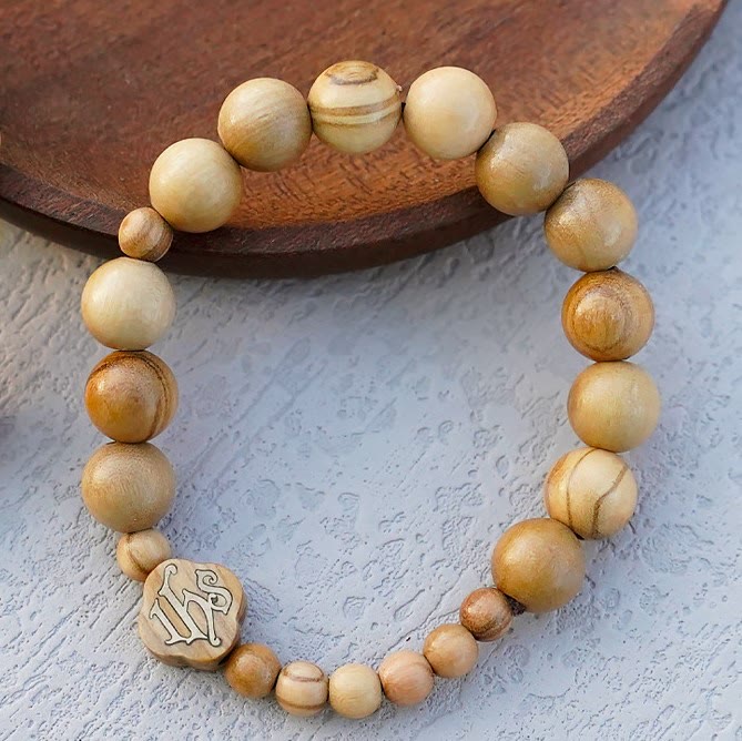 Olive Wood Bracelet Rose Rosary Portable Elastic Bracelet