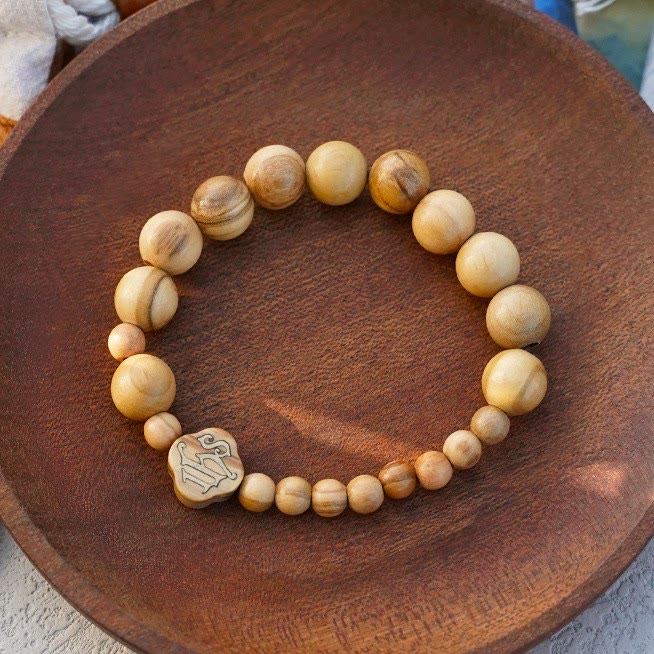 Olive Wood Bracelet Rose Rosary Portable Elastic Bracelet