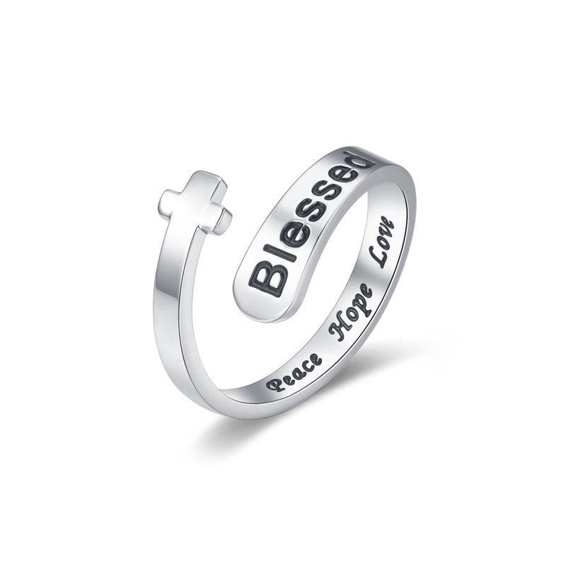 Blessed Cross Adjustable Faith Ring: Peace Hope Love