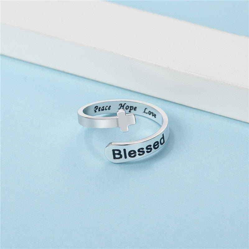 Blessed Cross Adjustable Faith Ring: Peace Hope Love
