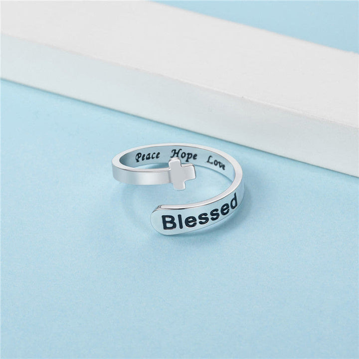 Blessed Cross Adjustable Faith Ring: Peace Hope Love