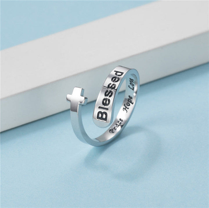 Blessed Cross Adjustable Faith Ring: Peace Hope Love