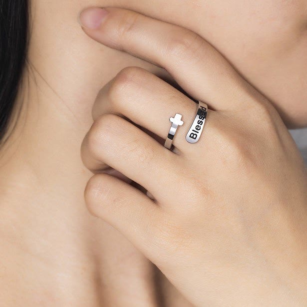 Blessed Cross Adjustable Faith Ring: Peace Hope Love