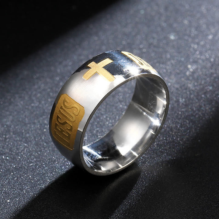 Two-tone Golden JESUS & Cross Symbol Blessed Ring