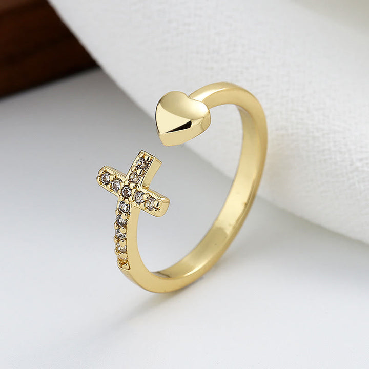 3 Color Heart & Cross Symbol Blessed Minimalist Adjustable Ring