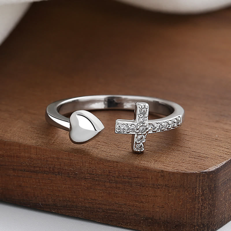 3 Color Heart & Cross Symbol Blessed Minimalist Adjustable Ring