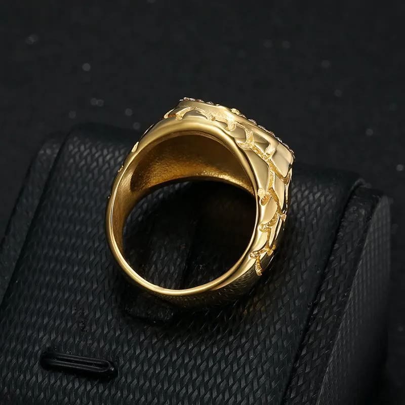 Adorn Your Faith: The Divine Golden Pattern Gemstones Crucifix Ring