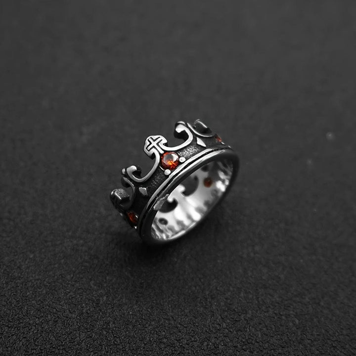 4colors The Crown of Faith Cross Ring - Red Gemstones Set Divine Design for Believer