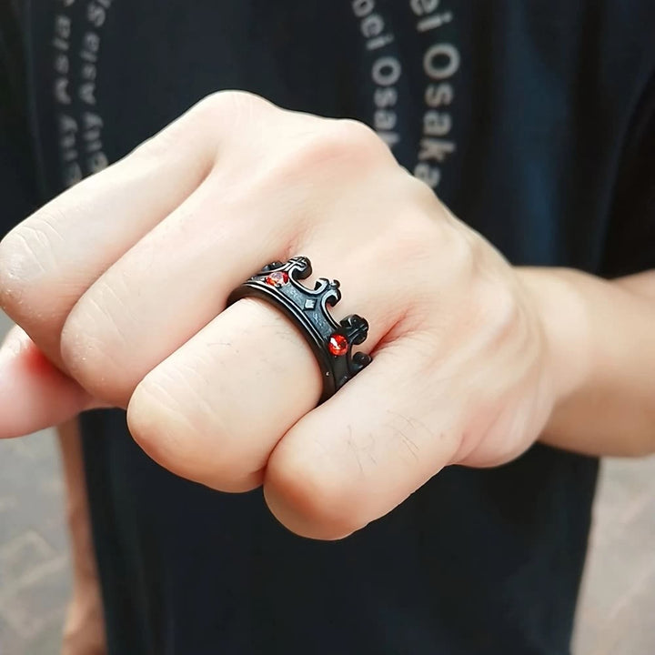 4colors The Crown of Faith Cross Ring - Red Gemstones Set Divine Design for Believer