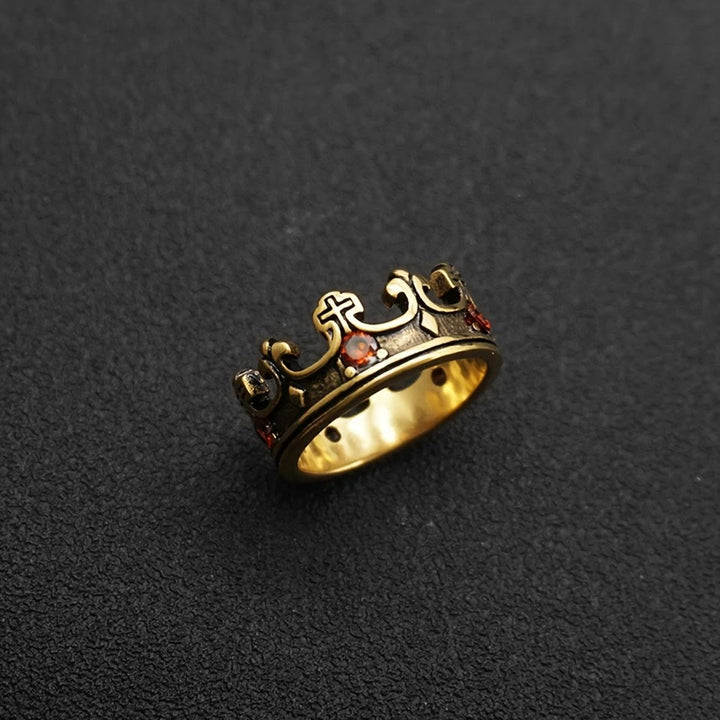 4colors The Crown of Faith Cross Ring - Red Gemstones Set Divine Design for Believer