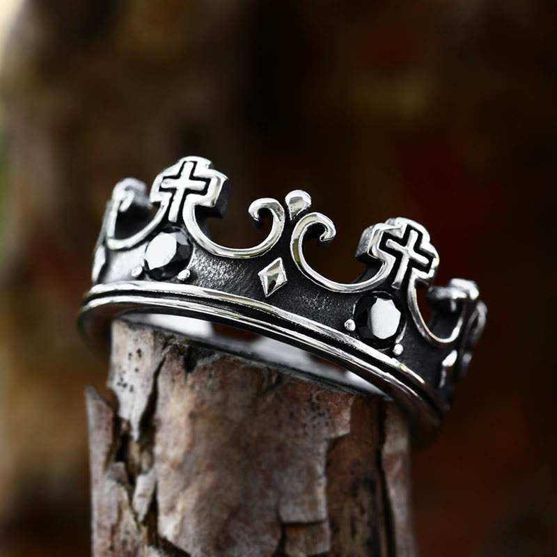4colors The Crown of Faith Cross Ring - Red Gemstones Set Divine Design for Believer