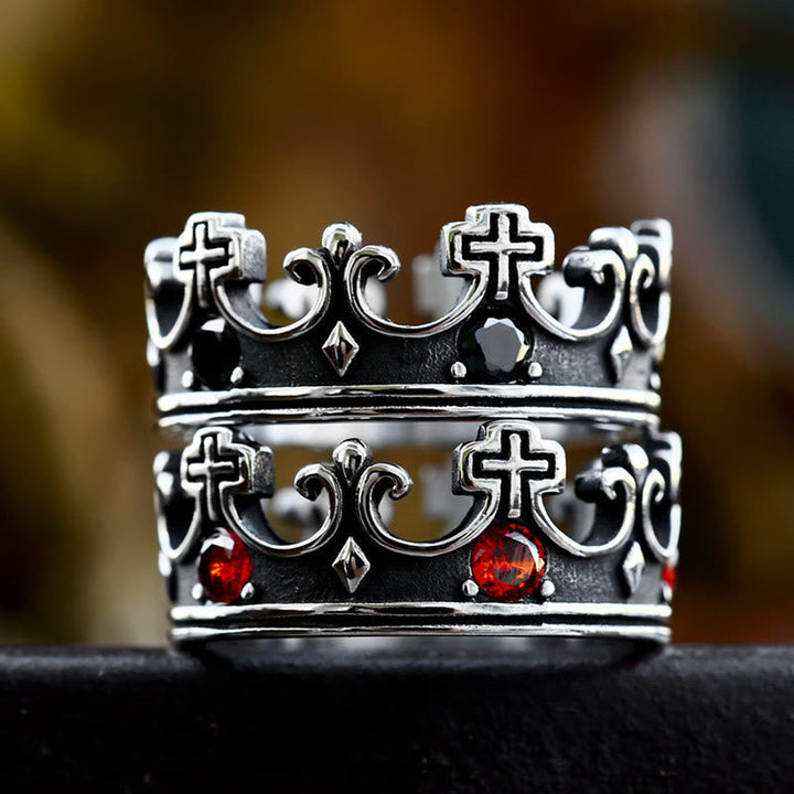 4colors The Crown of Faith Cross Ring - Red Gemstones Set Divine Design for Believer
