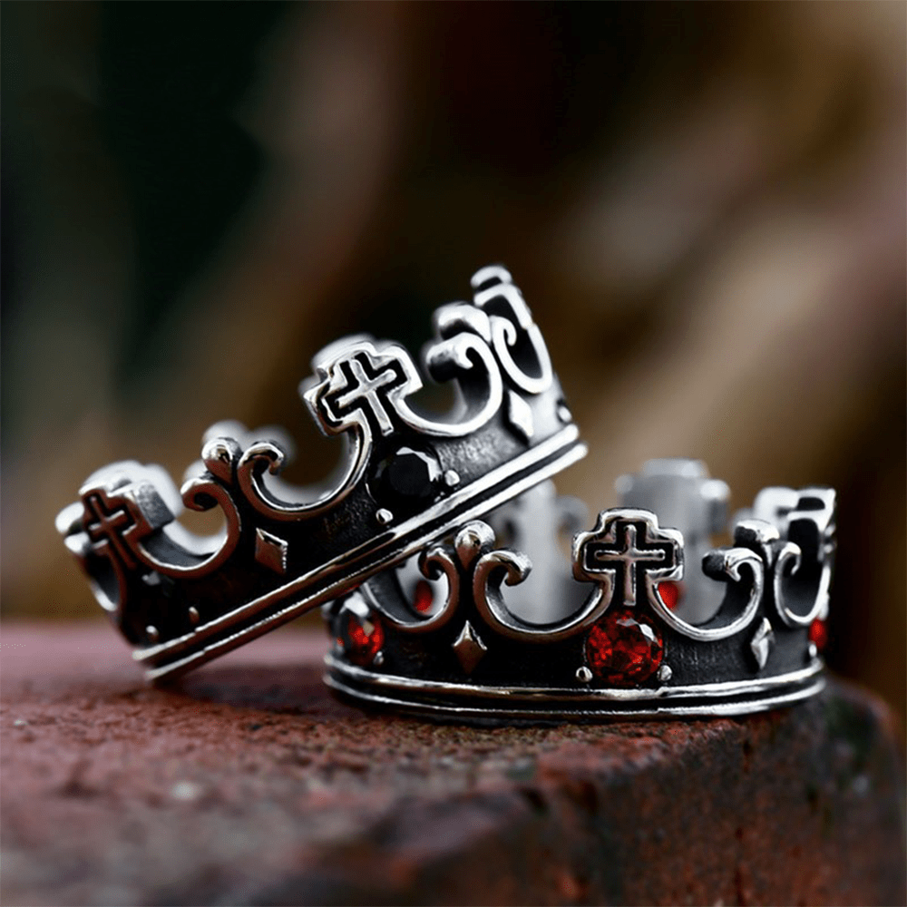 4colors The Crown of Faith Cross Ring - Red Gemstones Set Divine Design for Believer
