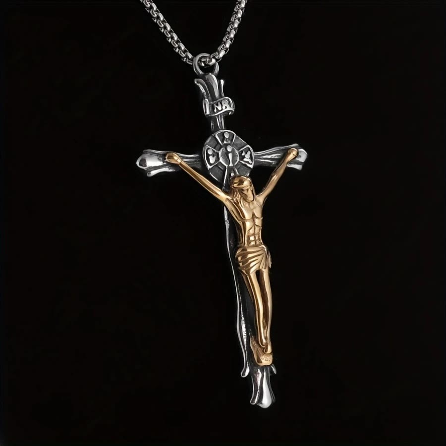 Two-tone Steel Crafted Crucifix Necklace - The Divine Sacrifice