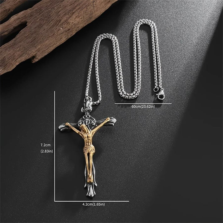 Two-tone Steel Crafted Crucifix Necklace - The Divine Sacrifice