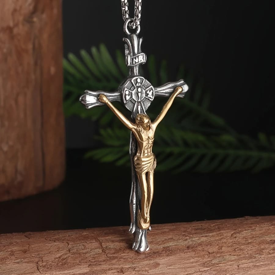 Two-tone Steel Crafted Crucifix Necklace - The Divine Sacrifice
