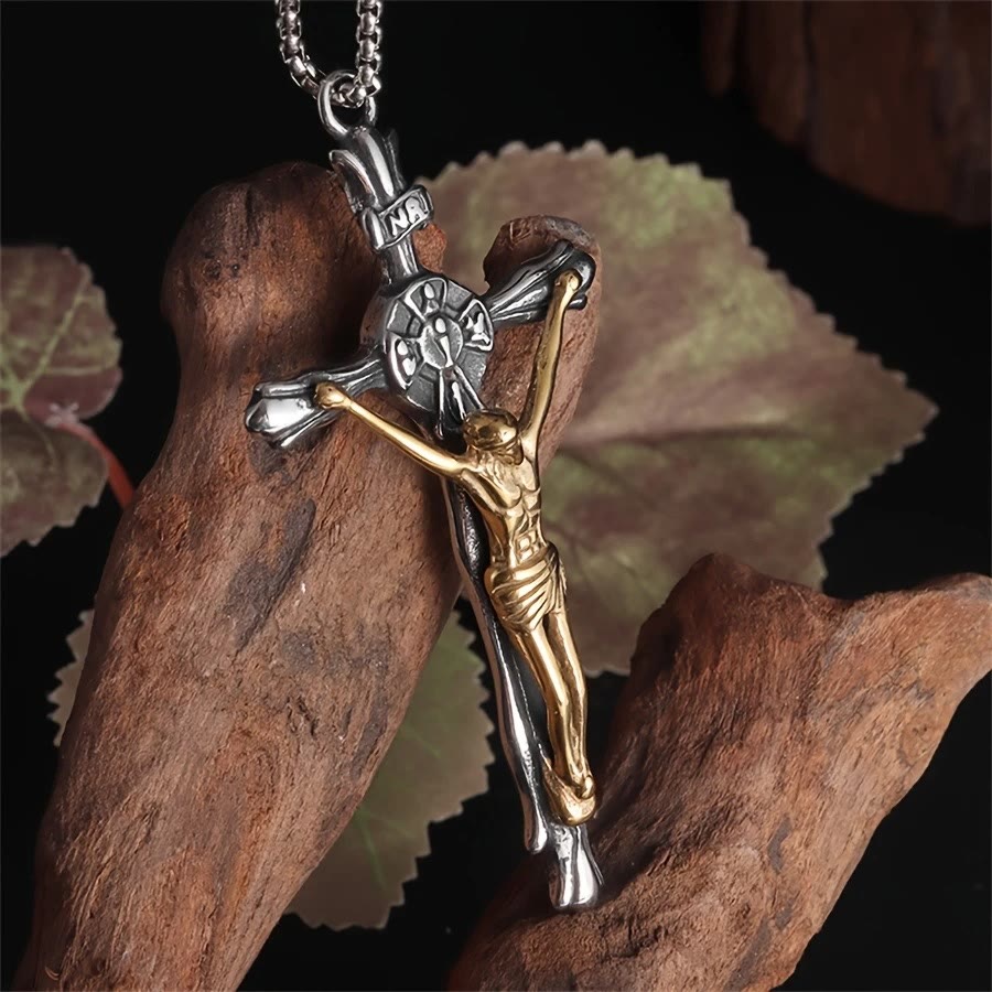 Two-tone Steel Crafted Crucifix Necklace - The Divine Sacrifice