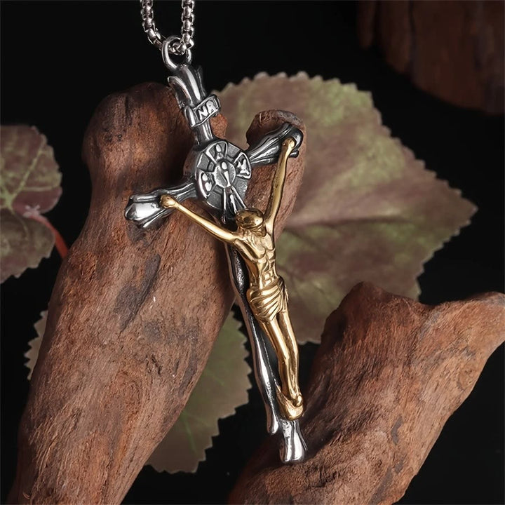 Two-tone Steel Crafted Crucifix Necklace - The Divine Sacrifice