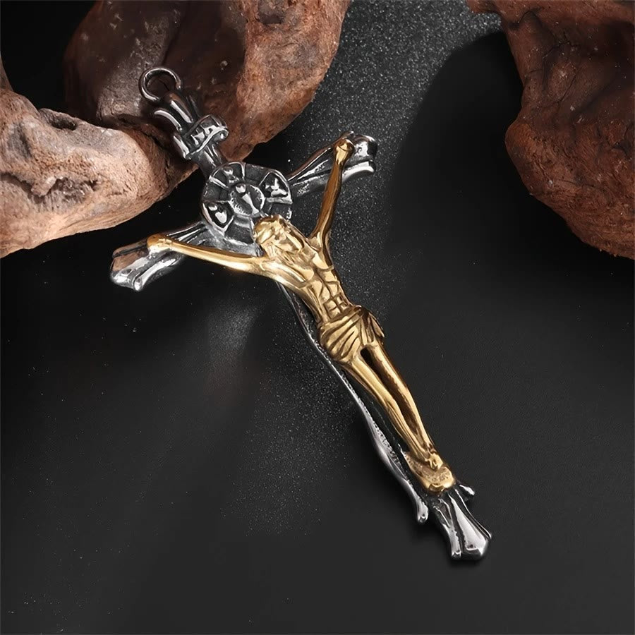 Two-tone Steel Crafted Crucifix Necklace - The Divine Sacrifice