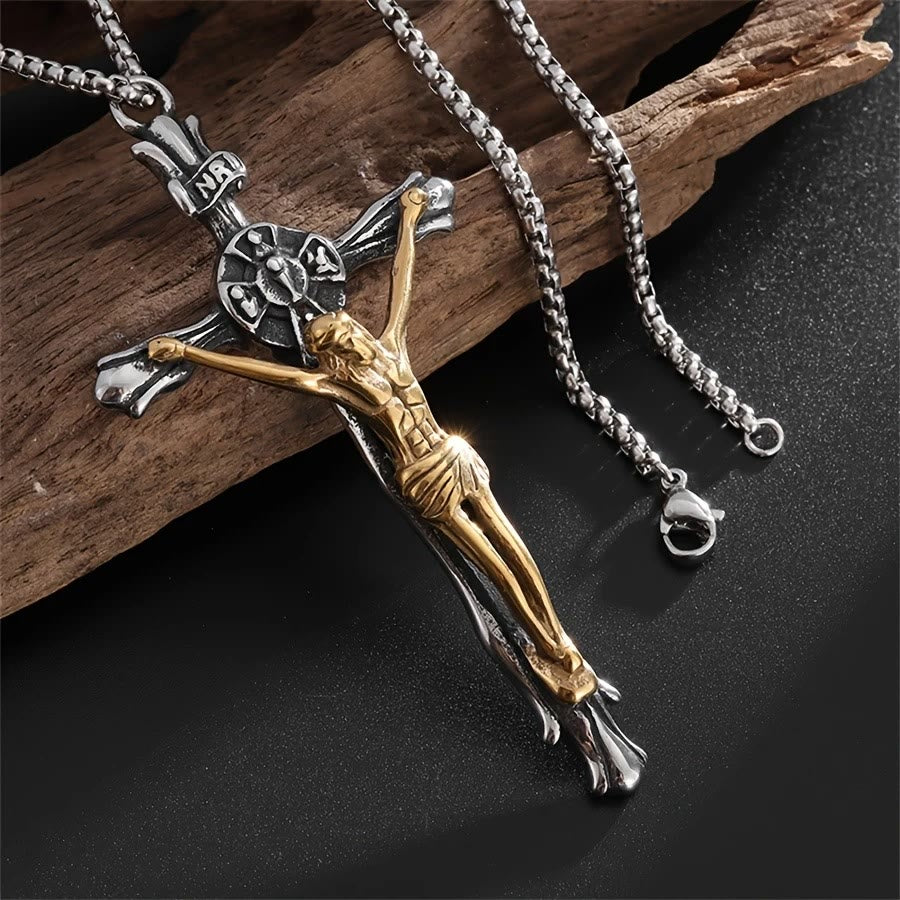 Two-tone Steel Crafted Crucifix Necklace - The Divine Sacrifice