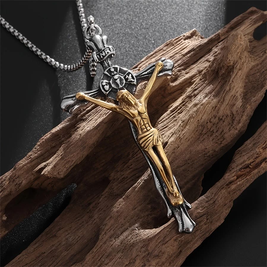 Two-tone Steel Crafted Crucifix Necklace - The Divine Sacrifice