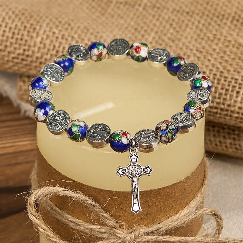 Handcrafted Blue Cloisonné Beads Divine Blessing Bracelet: A Symbol of Faith