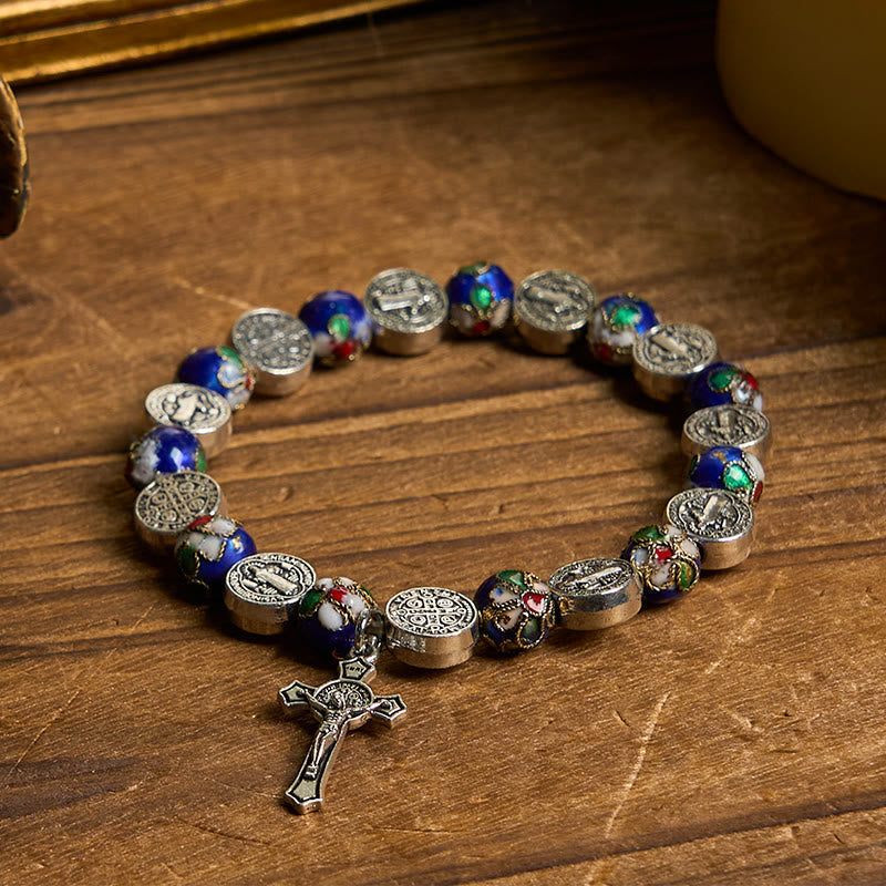 Handcrafted Blue Cloisonné Beads Divine Blessing Bracelet: A Symbol of Faith
