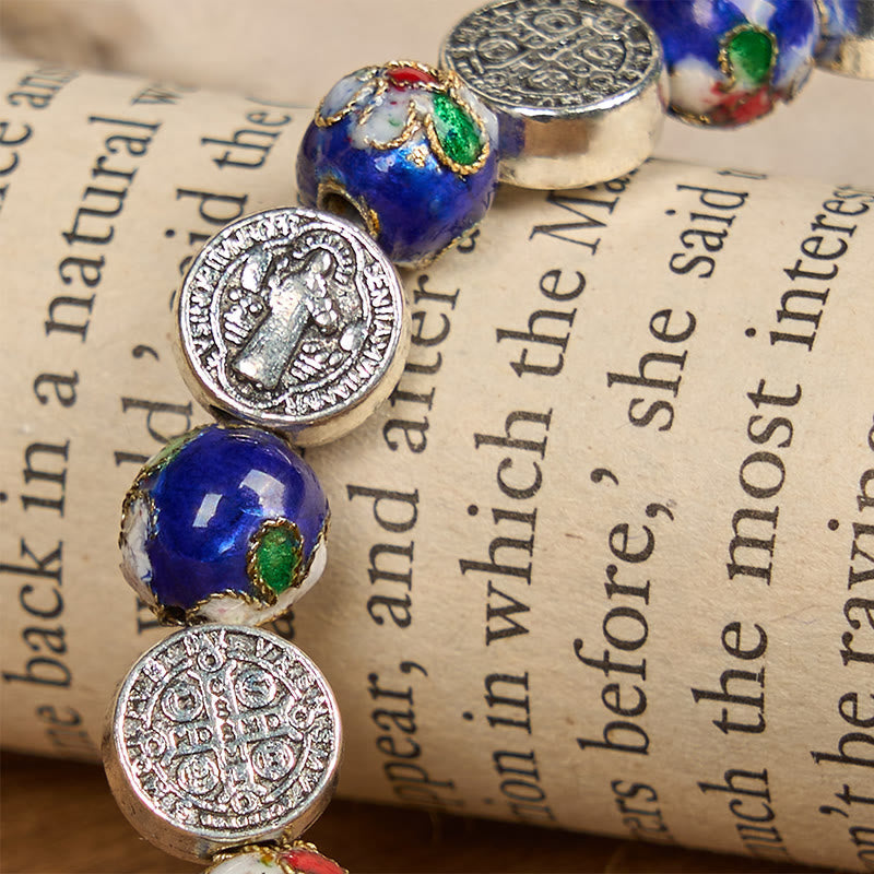 Handcrafted Blue Cloisonné Beads Divine Blessing Bracelet: A Symbol of Faith