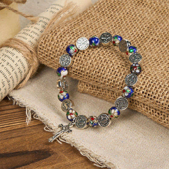 Handcrafted Blue Cloisonné Beads Divine Blessing Bracelet: A Symbol of Faith