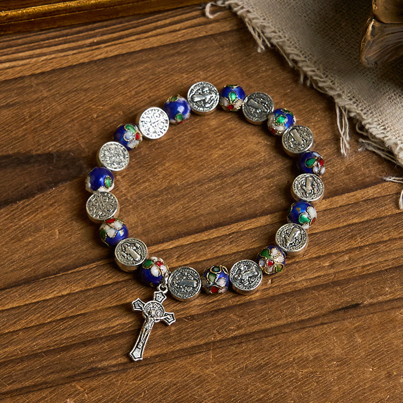 Handcrafted Blue Cloisonné Beads Divine Blessing Bracelet: A Symbol of Faith