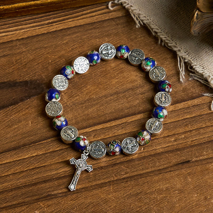 Handcrafted Blue Cloisonné Beads Divine Blessing Bracelet: A Symbol of Faith