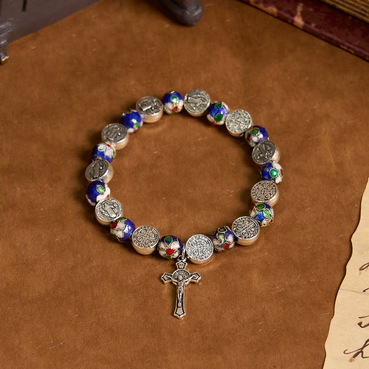 Handcrafted Blue Cloisonné Beads Divine Blessing Bracelet: A Symbol of Faith