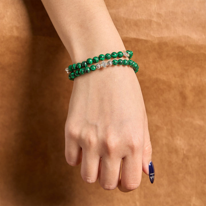 Green Malachite Beads Cross I Love Jesus Faith Rosary Bracelet