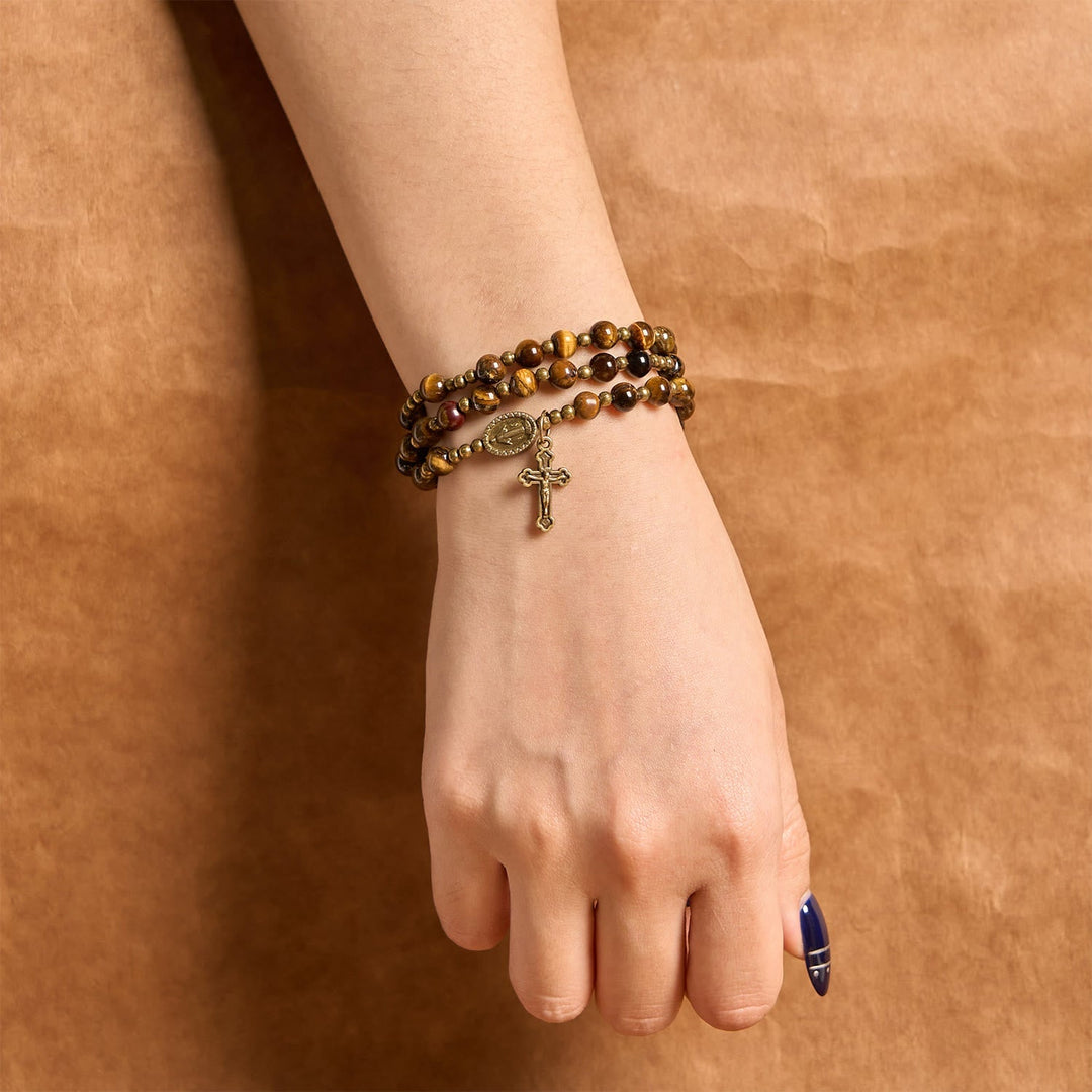 Handmade Tiger's Eye Stone Elastic Rosary Bracelet: A Dual - Purpose Spiritual Gem