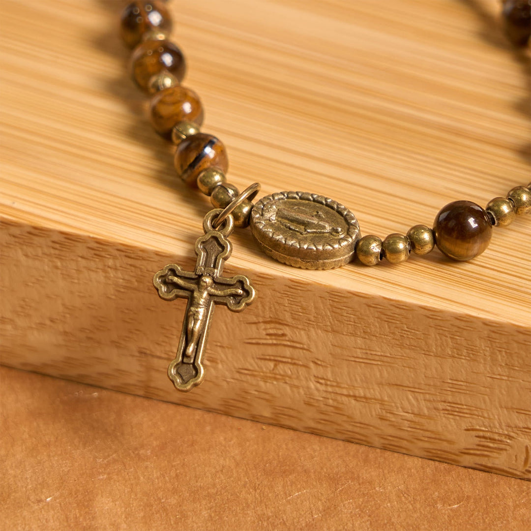 Handmade Tiger's Eye Stone Elastic Rosary Bracelet: A Dual - Purpose Spiritual Gem